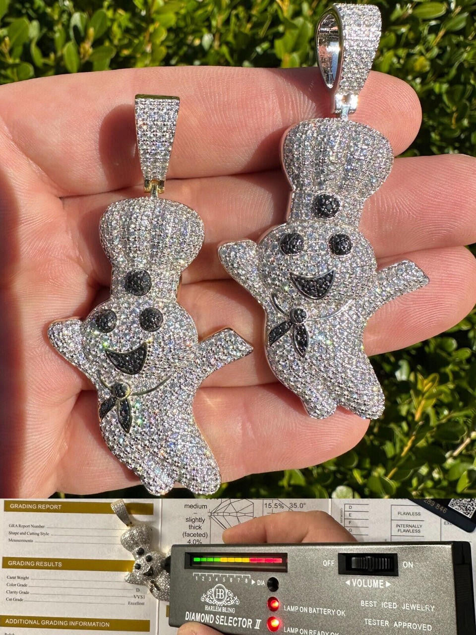 MOISSANITE Pillsbury Doughboy Money Iced Out Pendant - 14k Gold Vermeil Or 925 Silver - Large 2.75"