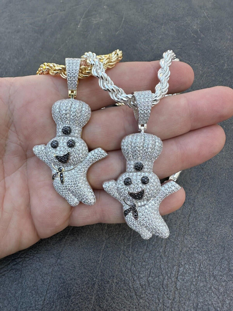 MOISSANITE Pillsbury Doughboy Money Iced Out Pendant - 14k Gold Vermeil Or 925 Silver - Large 2.75"