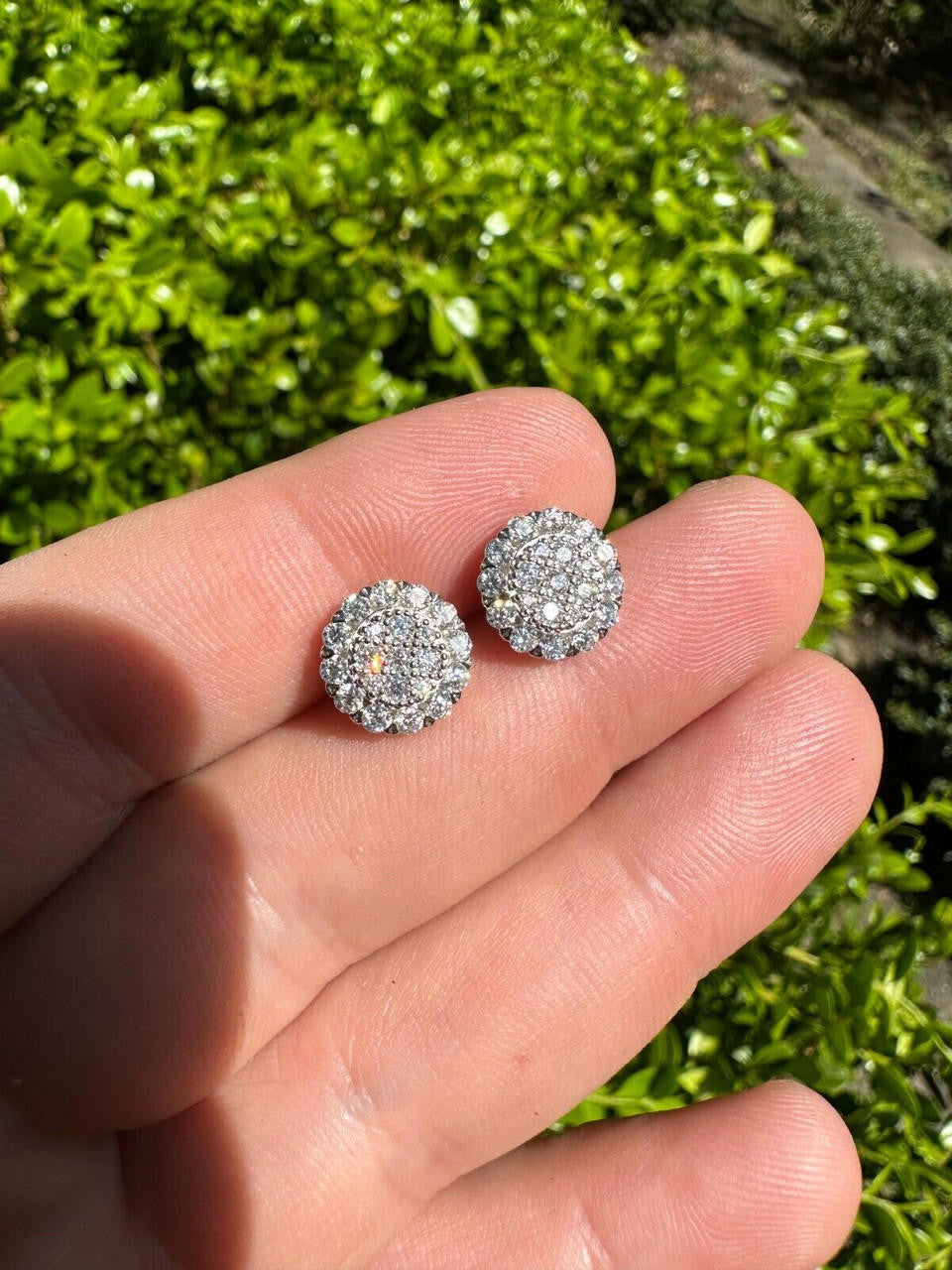 MOISSANITE Fully Iced Out Round Hip Hop Earrings - 925 Silver - 10.5mm