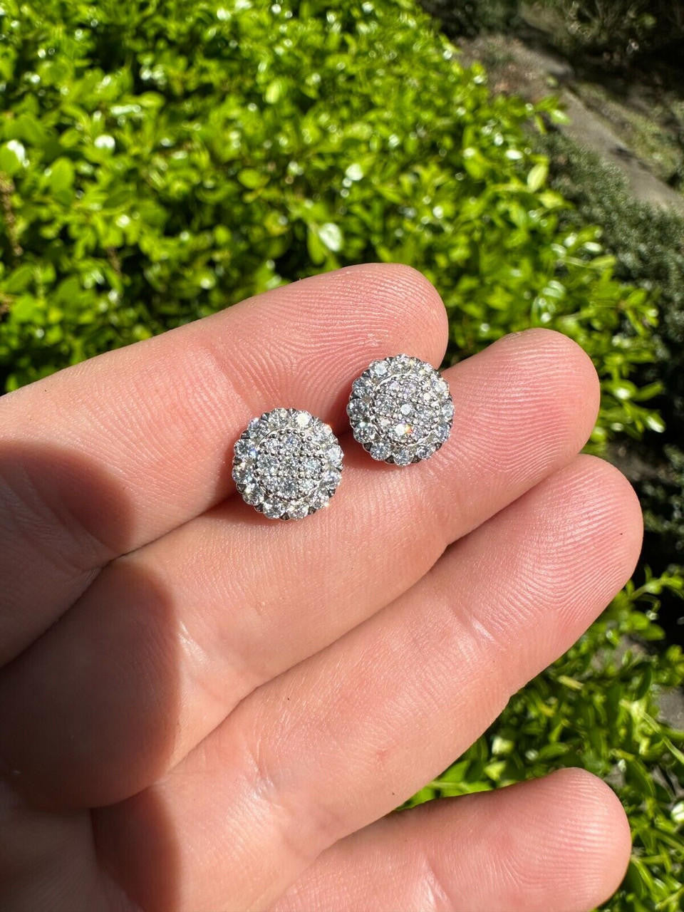 MOISSANITE Fully Iced Out Round Hip Hop Earrings - 925 Silver - 10.5mm