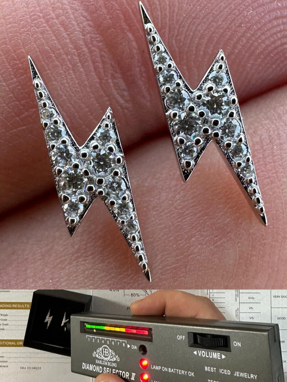 MOISSANITE Lightning Bolt Iced Out Earrings - 925 Silver - 6x16mm