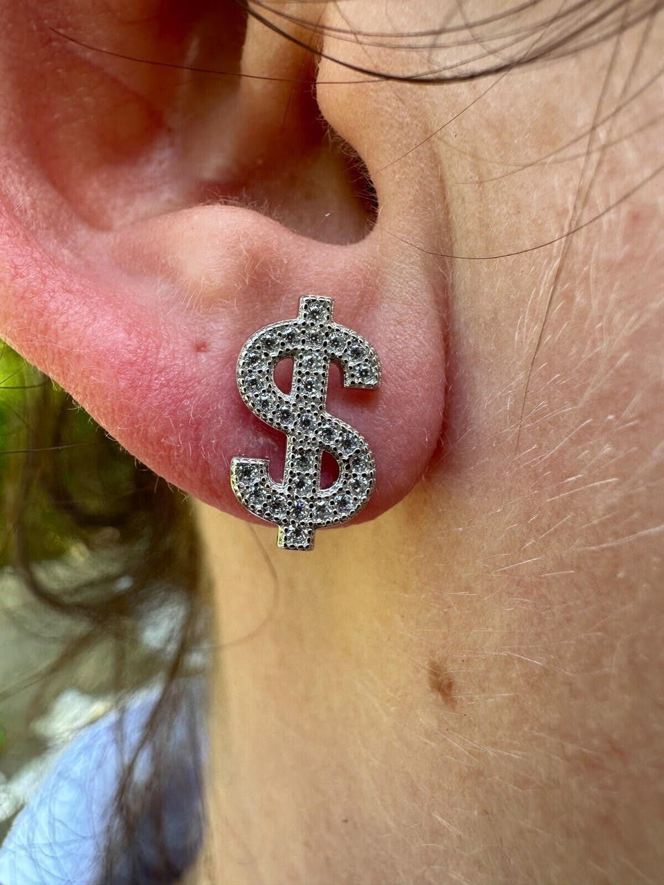 MOISSANITE Dollar Sign Iced Out Earrings - 925 Silver - 7x13mm