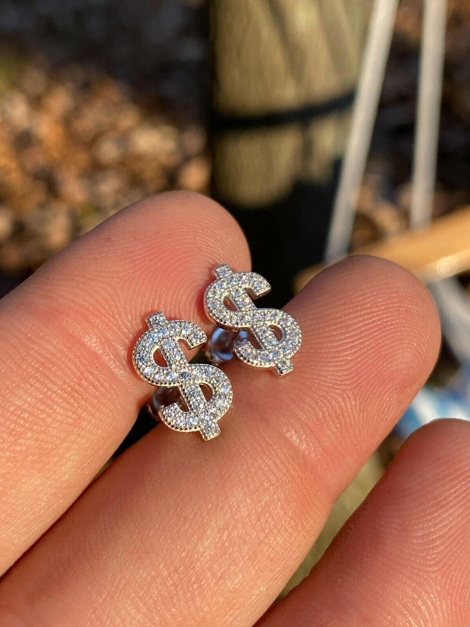MOISSANITE Dollar Sign Iced Out Earrings - 925 Silver - 7x13mm
