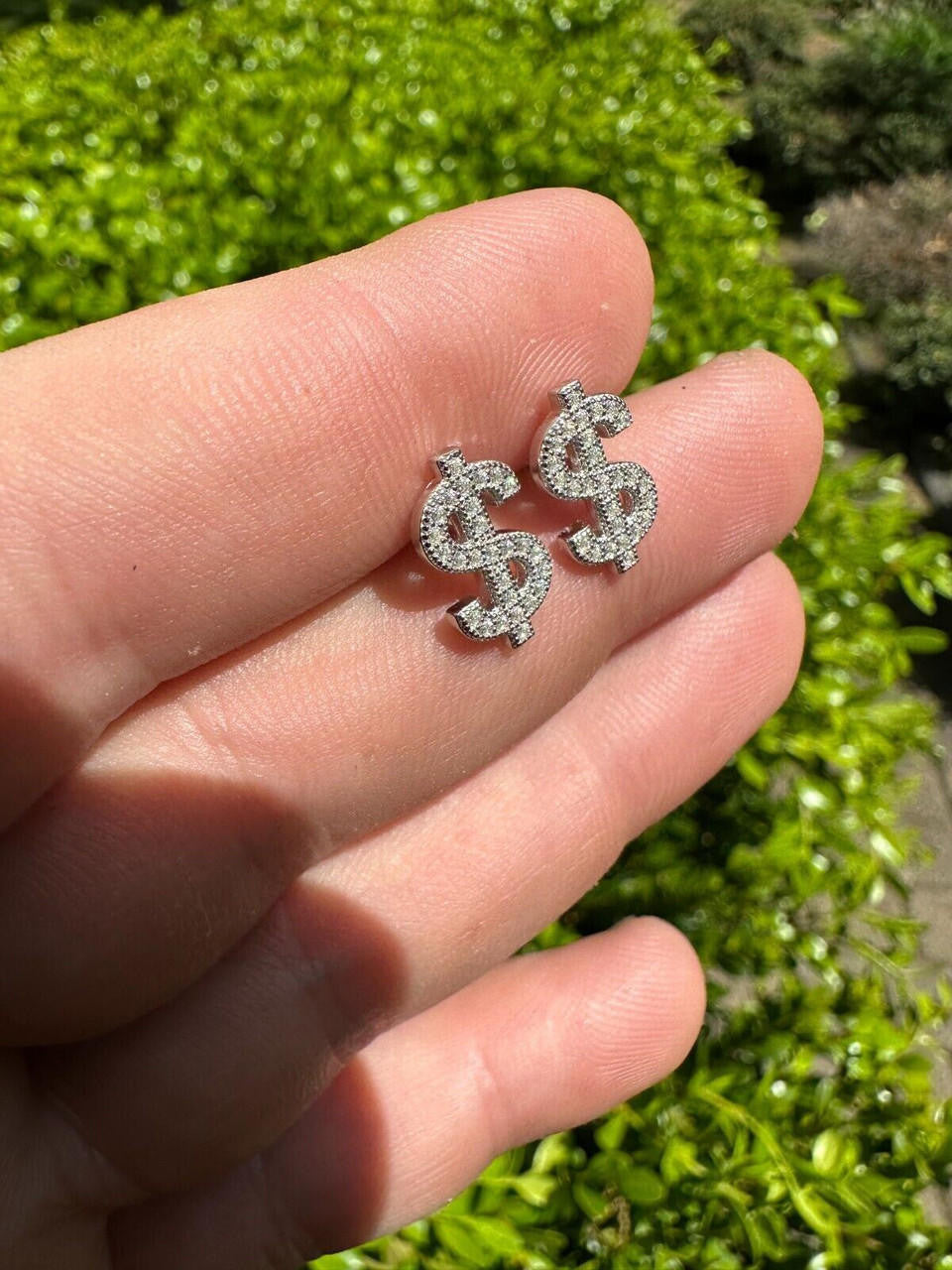 MOISSANITE Dollar Sign Iced Out Earrings - 925 Silver - 7x13mm