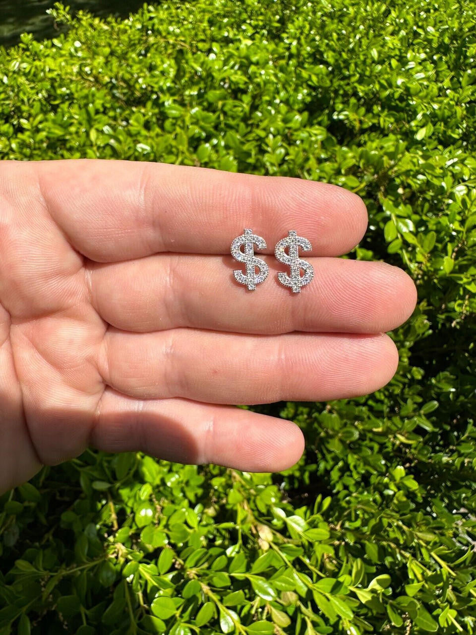 MOISSANITE Dollar Sign Iced Out Earrings - 925 Silver - 7x13mm