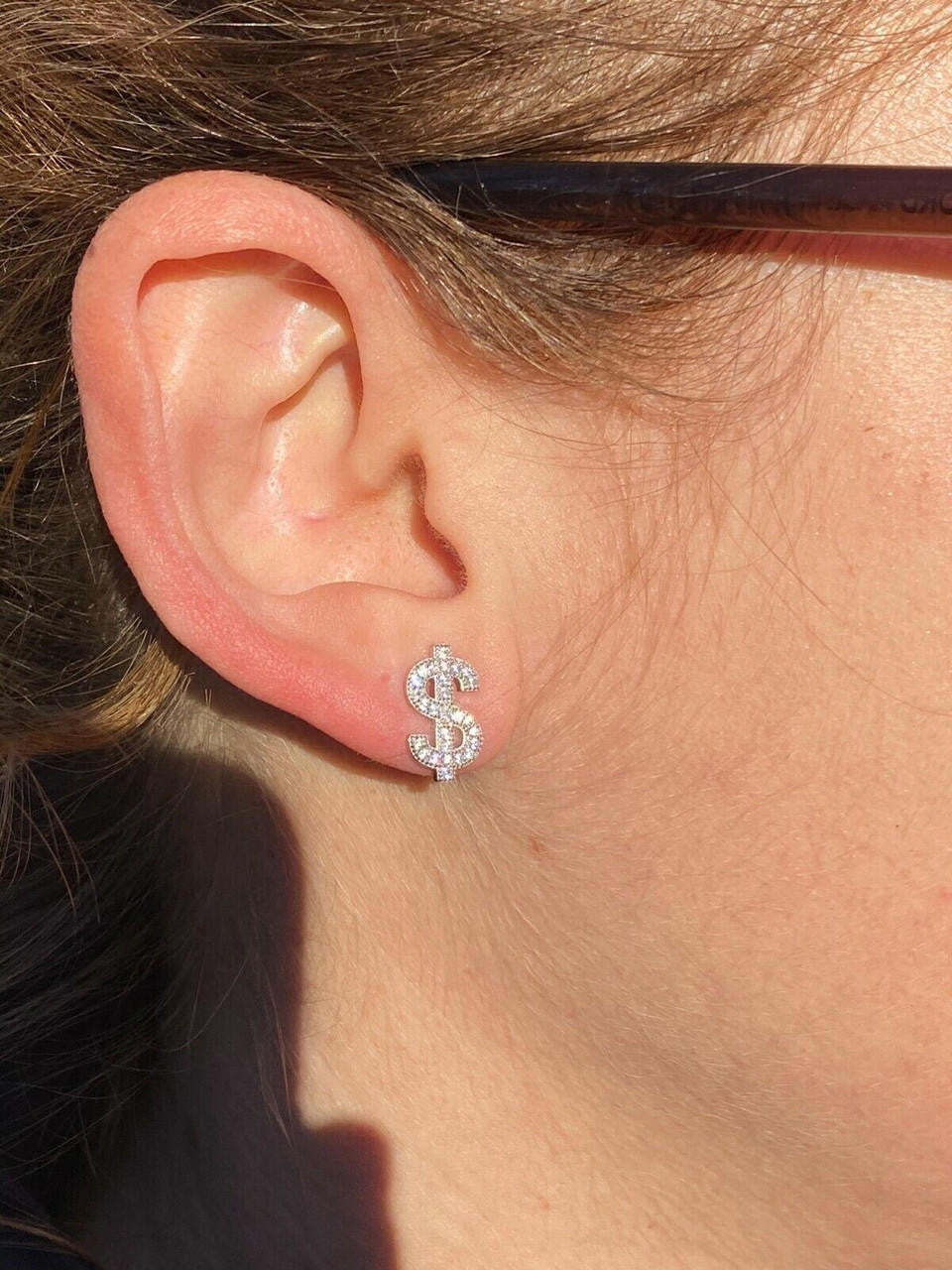 MOISSANITE Dollar Sign Iced Out Earrings - 925 Silver - 7x13mm
