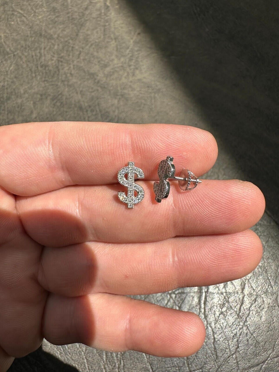 MOISSANITE Dollar Sign Iced Out Earrings - 925 Silver - 7x13mm