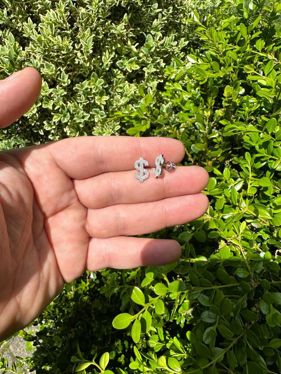 MOISSANITE Dollar Sign Iced Out Earrings - 925 Silver - 7x13mm