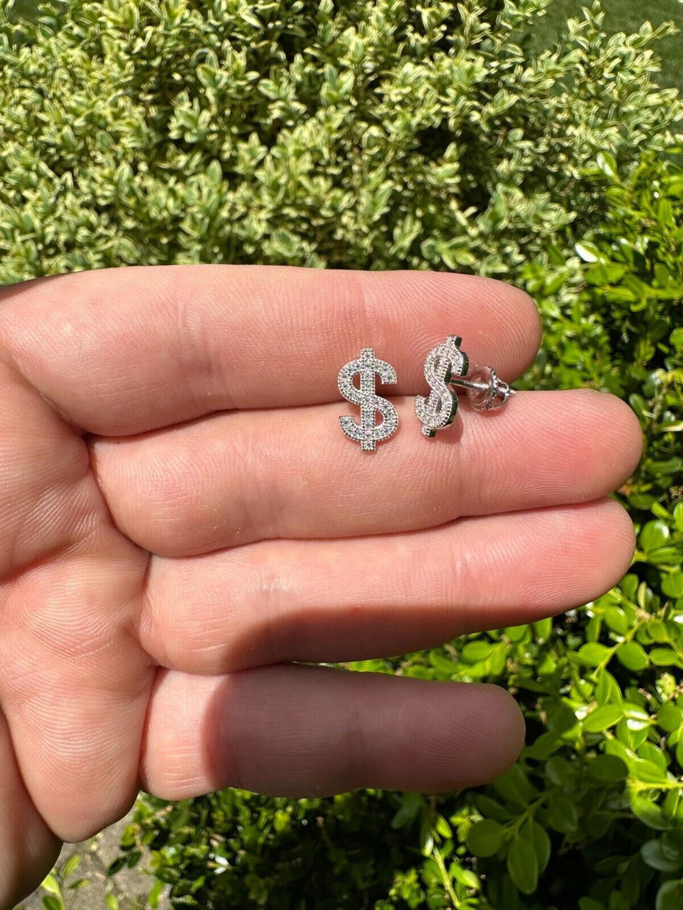 MOISSANITE Dollar Sign Iced Out Earrings - 925 Silver - 7x13mm
