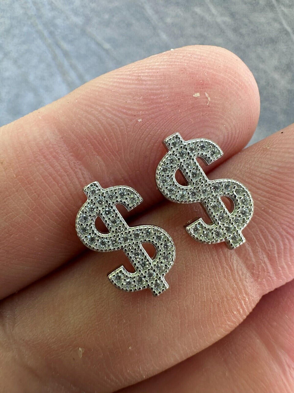 MOISSANITE Dollar Sign Iced Out Earrings - 925 Silver - 7x13mm