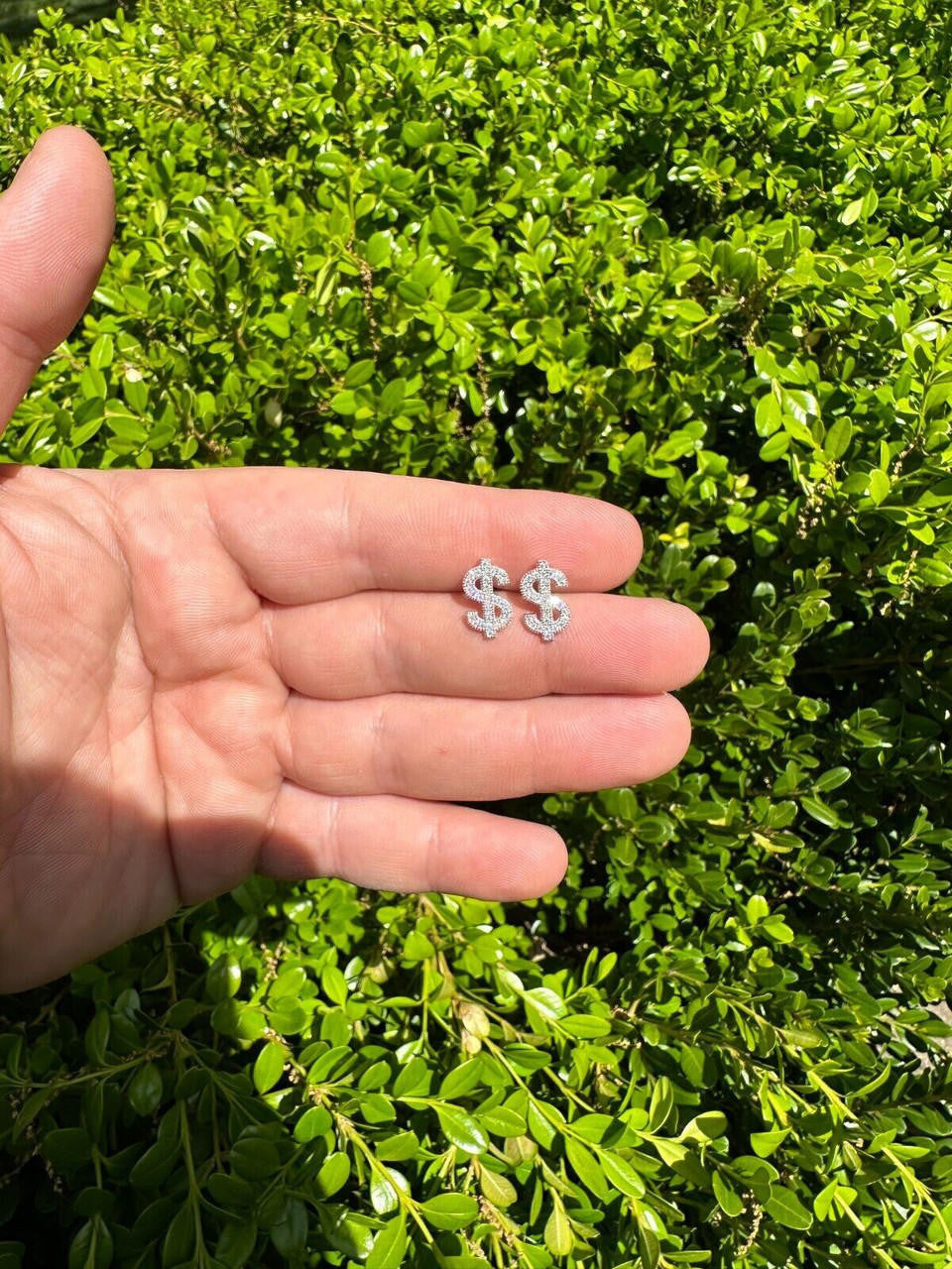 MOISSANITE Dollar Sign Iced Out Earrings - 925 Silver - 7x13mm