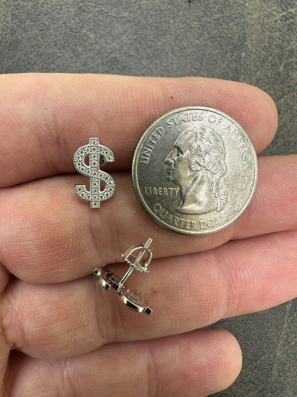 MOISSANITE Dollar Sign Iced Out Earrings - 925 Silver - 7x13mm
