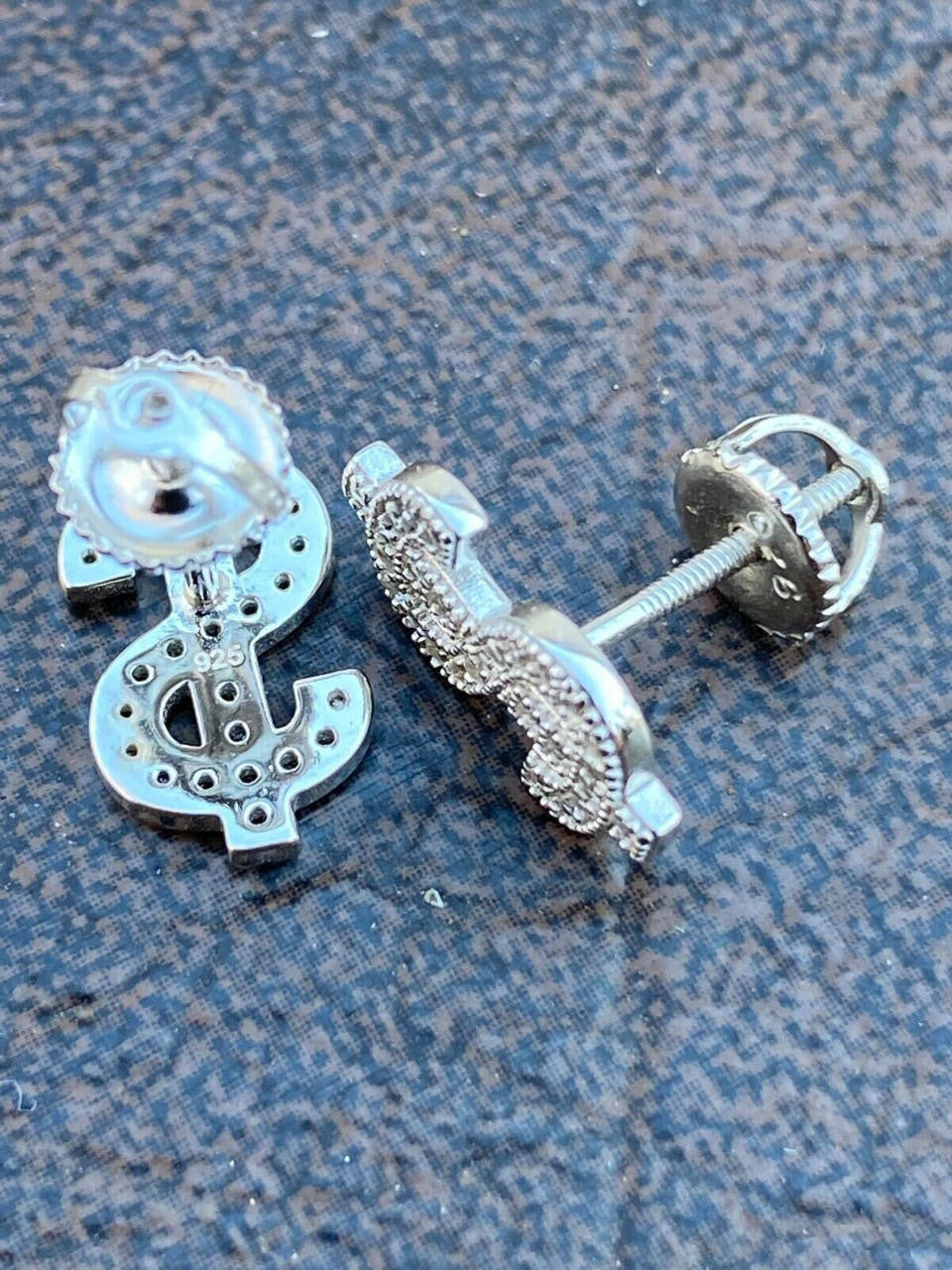 MOISSANITE Dollar Sign Iced Out Earrings - 925 Silver - 7x13mm