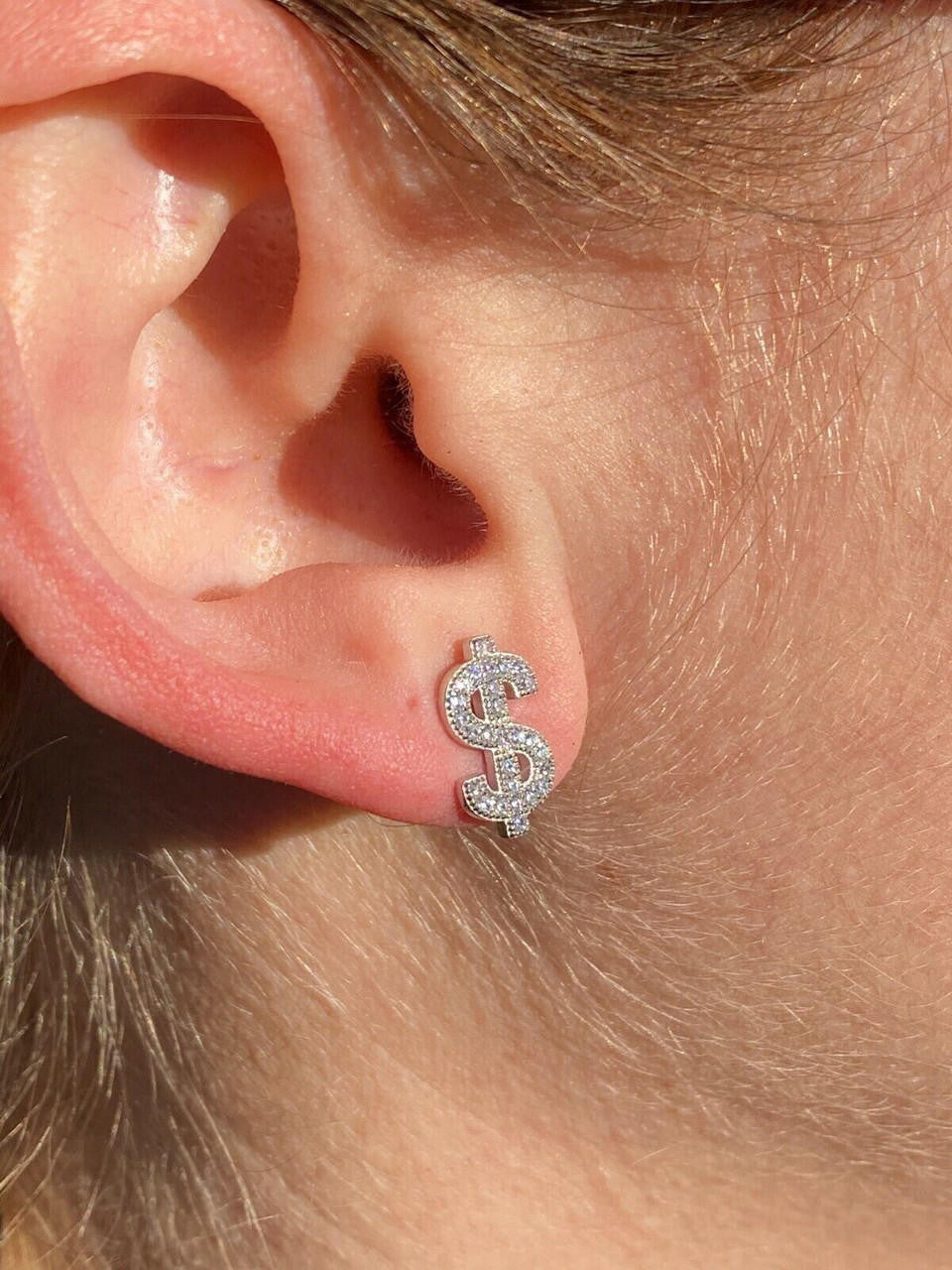 MOISSANITE Dollar Sign Iced Out Earrings - 925 Silver - 7x13mm