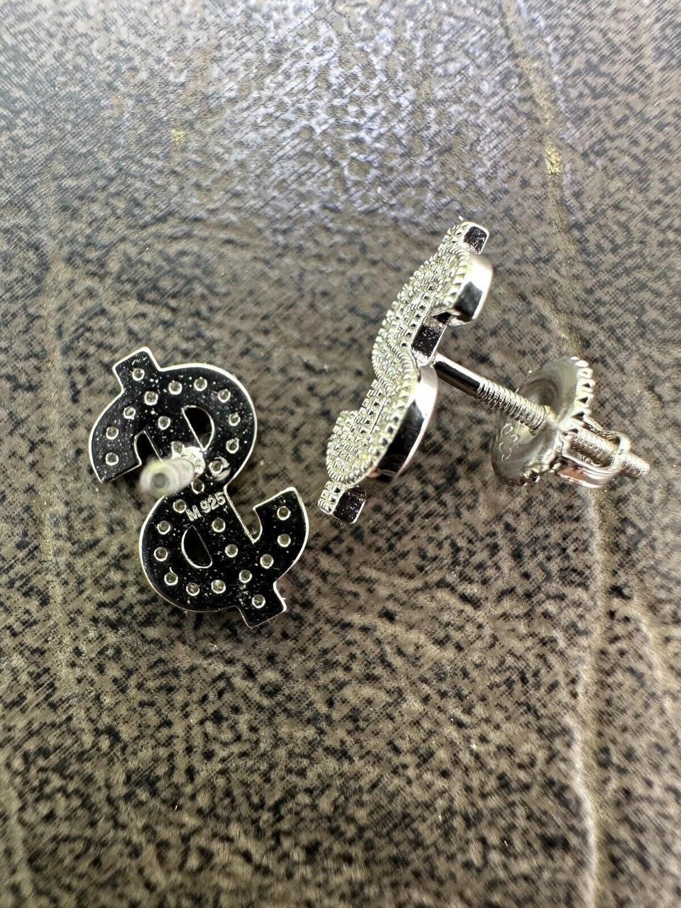 MOISSANITE Dollar Sign Iced Out Earrings - 925 Silver - 7x13mm