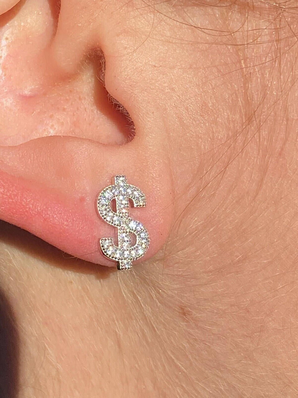MOISSANITE Dollar Sign Iced Out Earrings - 925 Silver - 7x13mm