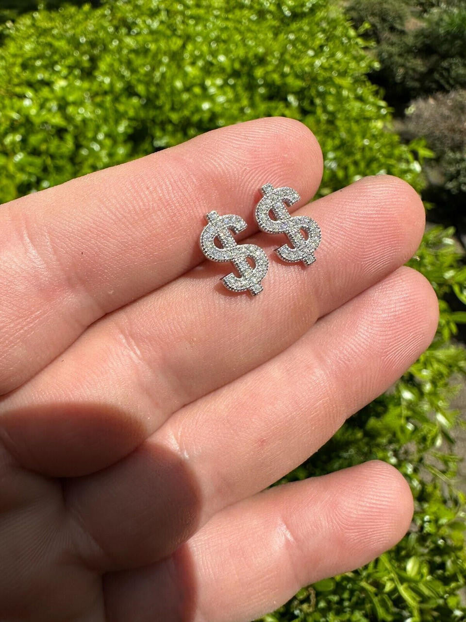 MOISSANITE Dollar Sign Iced Out Earrings - 925 Silver - 7x13mm