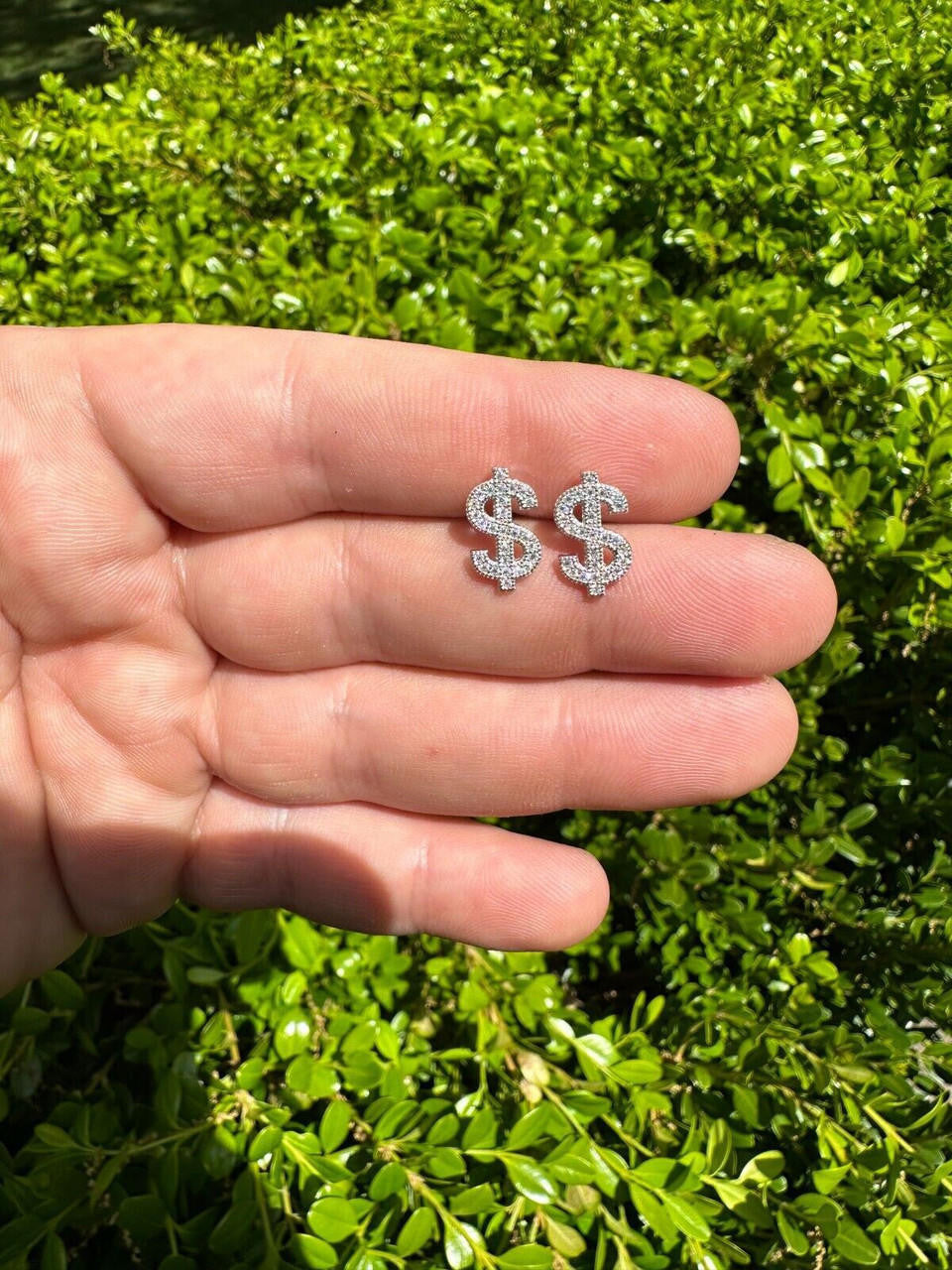 MOISSANITE Dollar Sign Iced Out Earrings - 925 Silver - 7x13mm