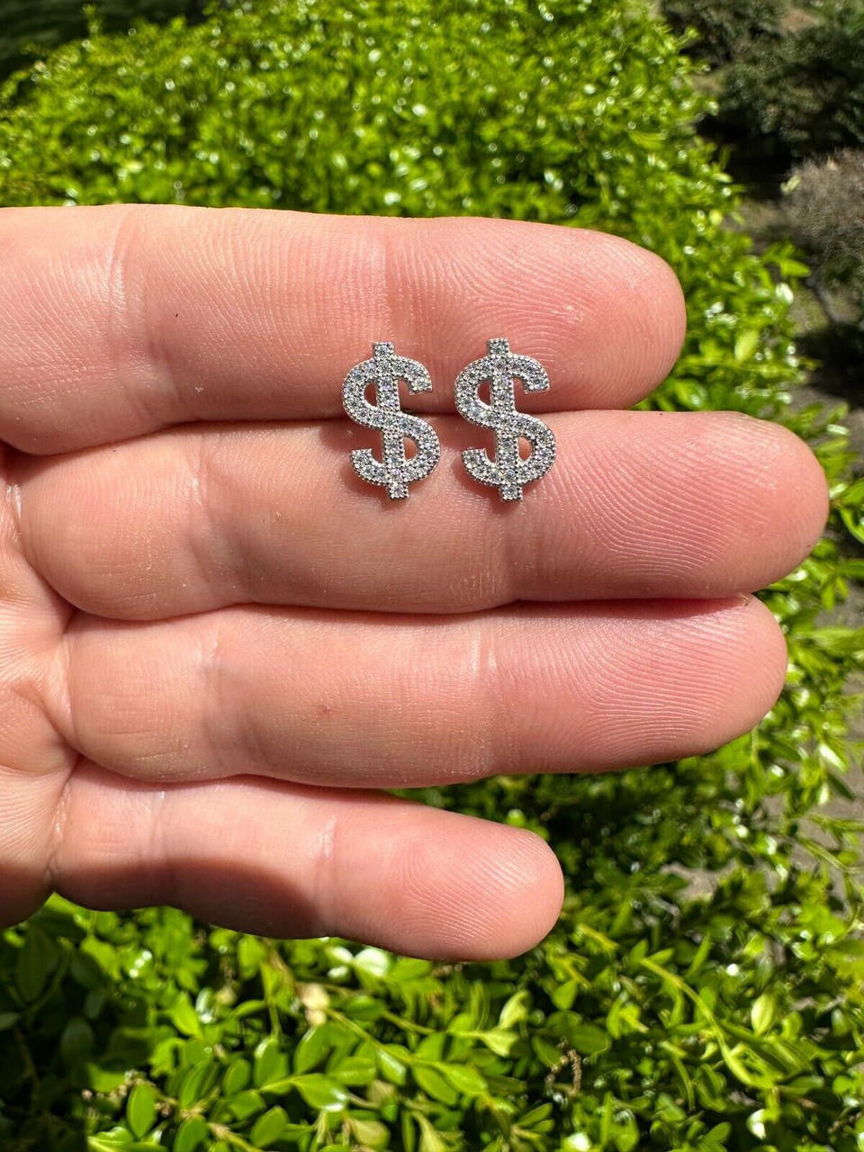 MOISSANITE Dollar Sign Iced Out Earrings - 925 Silver - 7x13mm