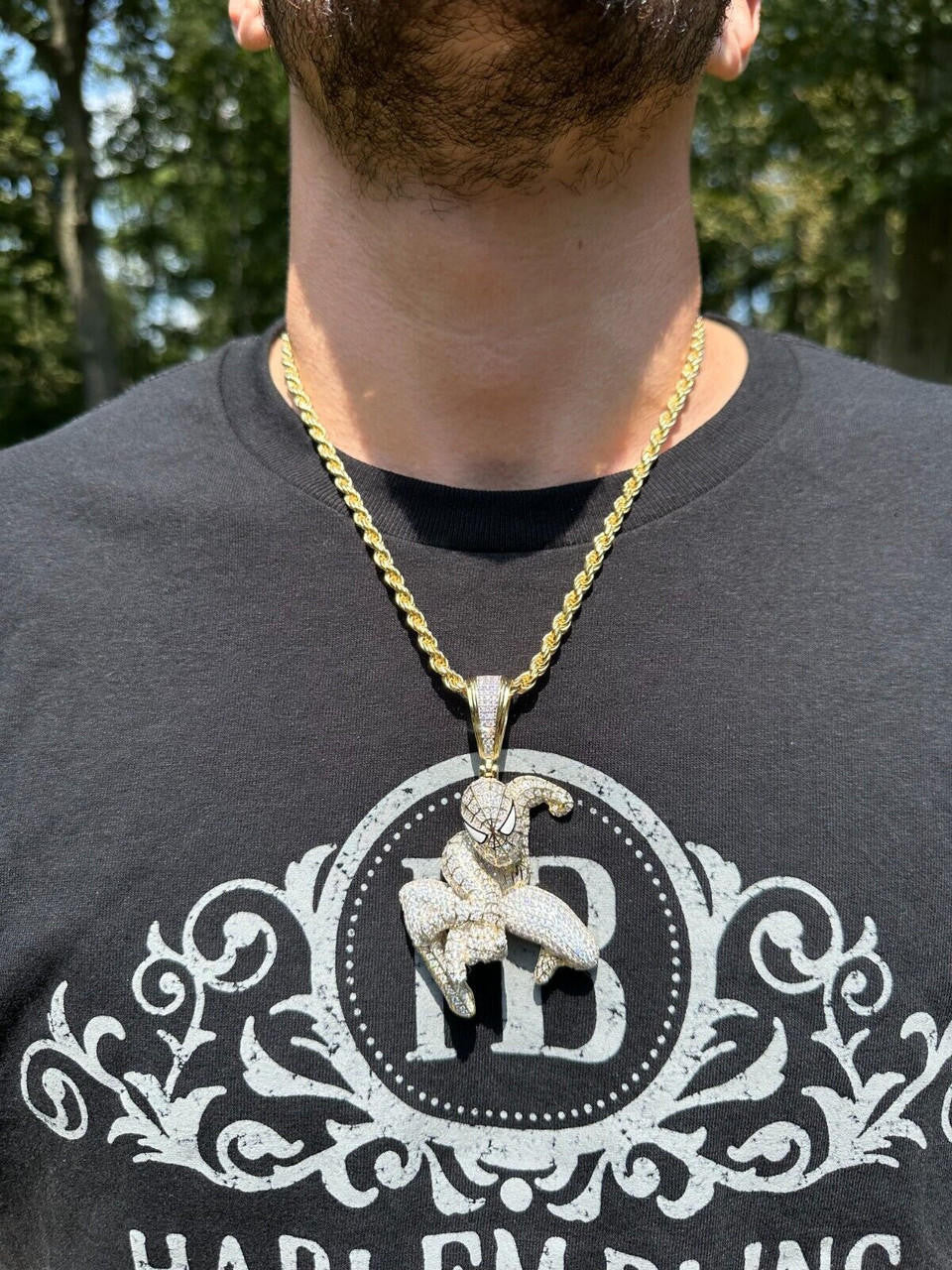 MOISSANITE Spiderman Iced Out Pendant - 14k Gold Vermeil Or 925 Silver - Large 2.5"