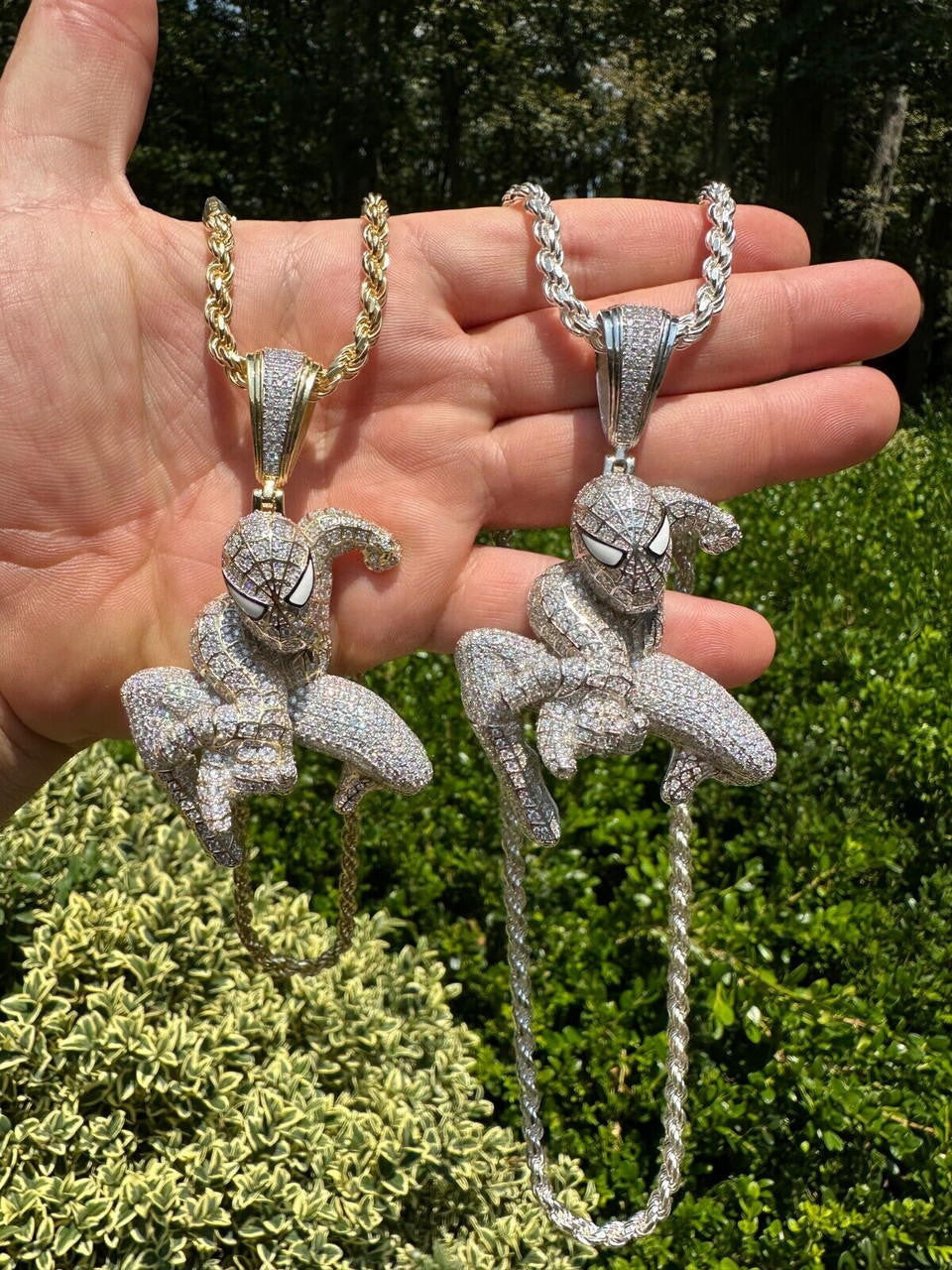 MOISSANITE Spiderman Iced Out Pendant - 14k Gold Vermeil Or 925 Silver - Large 2.5"