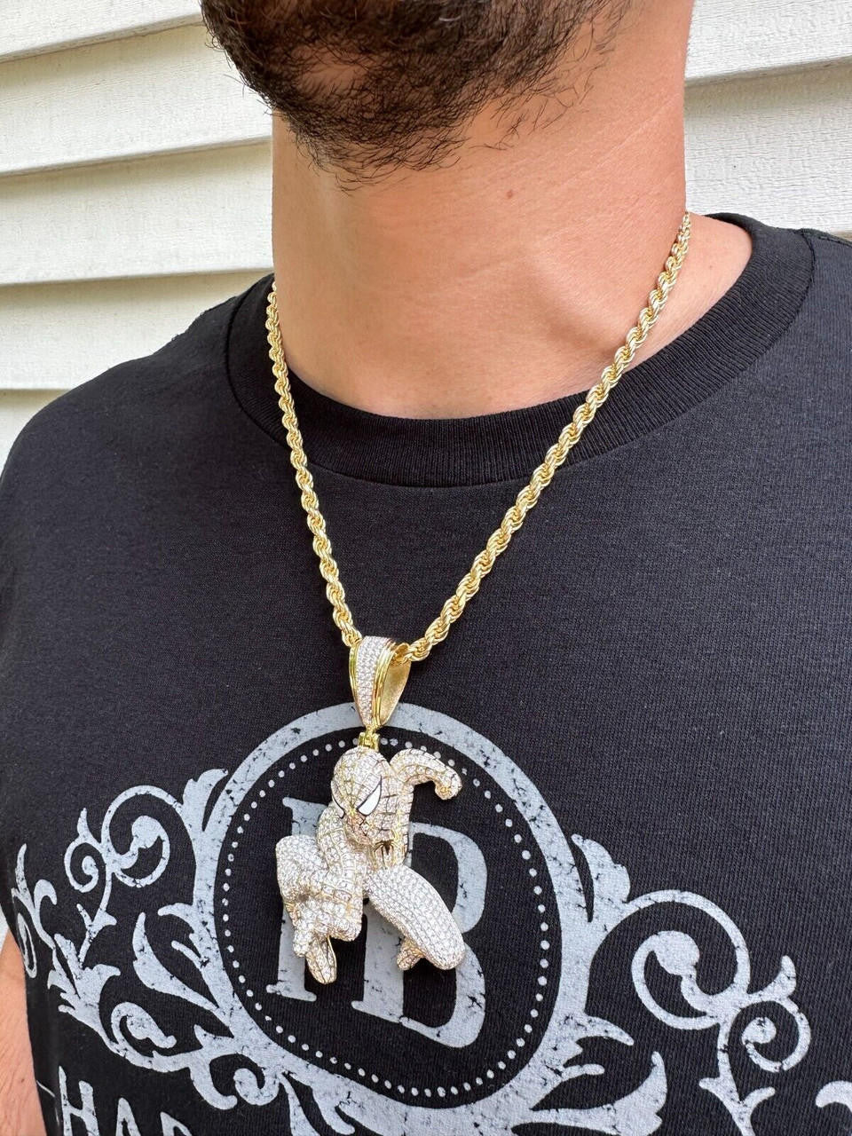 MOISSANITE Spiderman Iced Out Pendant - 14k Gold Vermeil Or 925 Silver - Large 2.5"