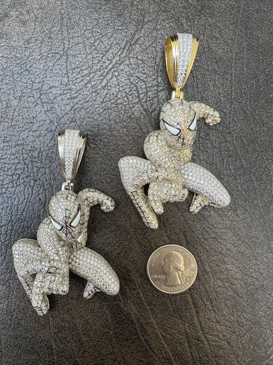 MOISSANITE Spiderman Iced Out Pendant - 14k Gold Vermeil Or 925 Silver - Large 2.5"