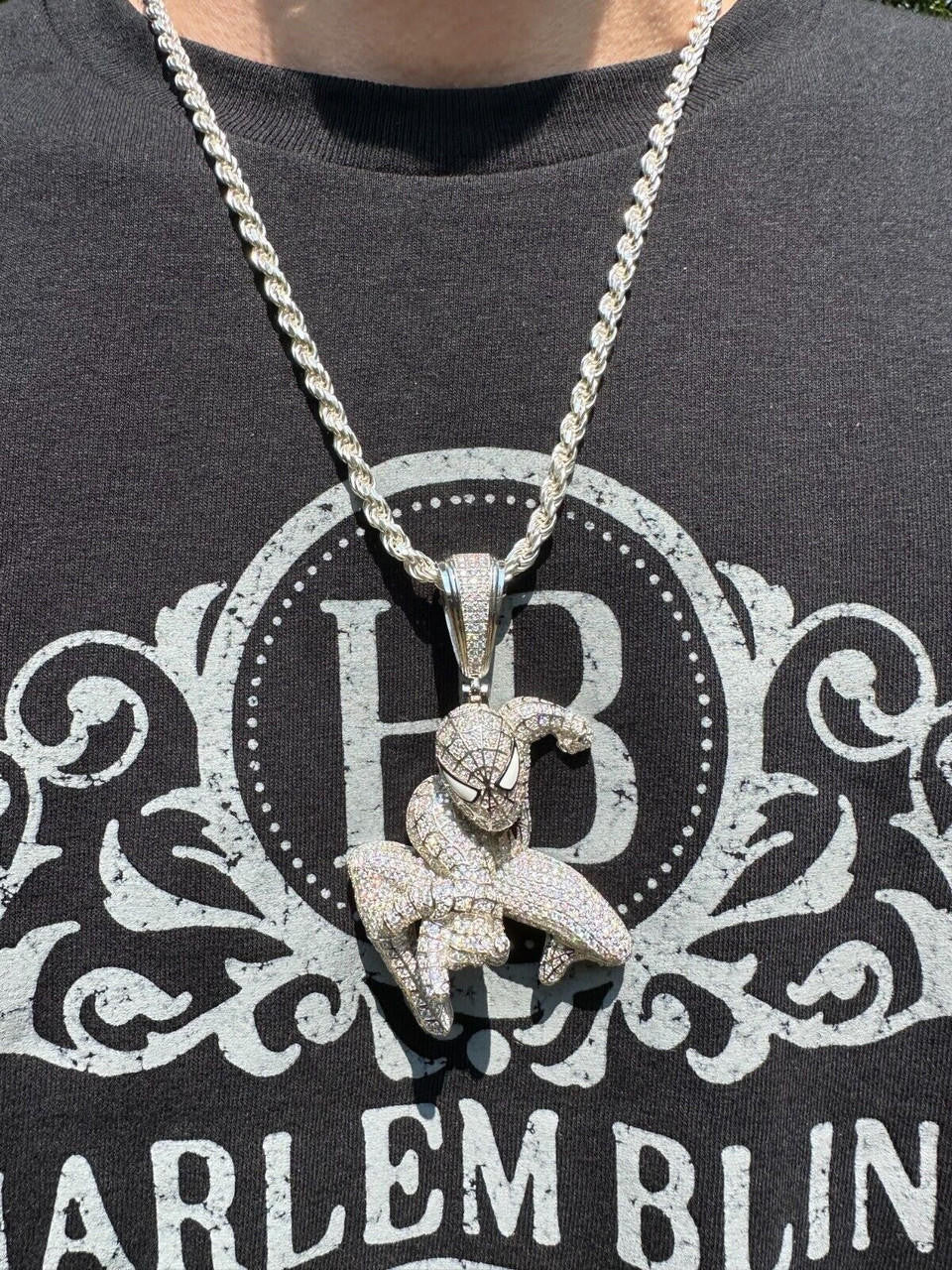 MOISSANITE Spiderman Iced Out Pendant - 14k Gold Vermeil Or 925 Silver - Large 2.5"