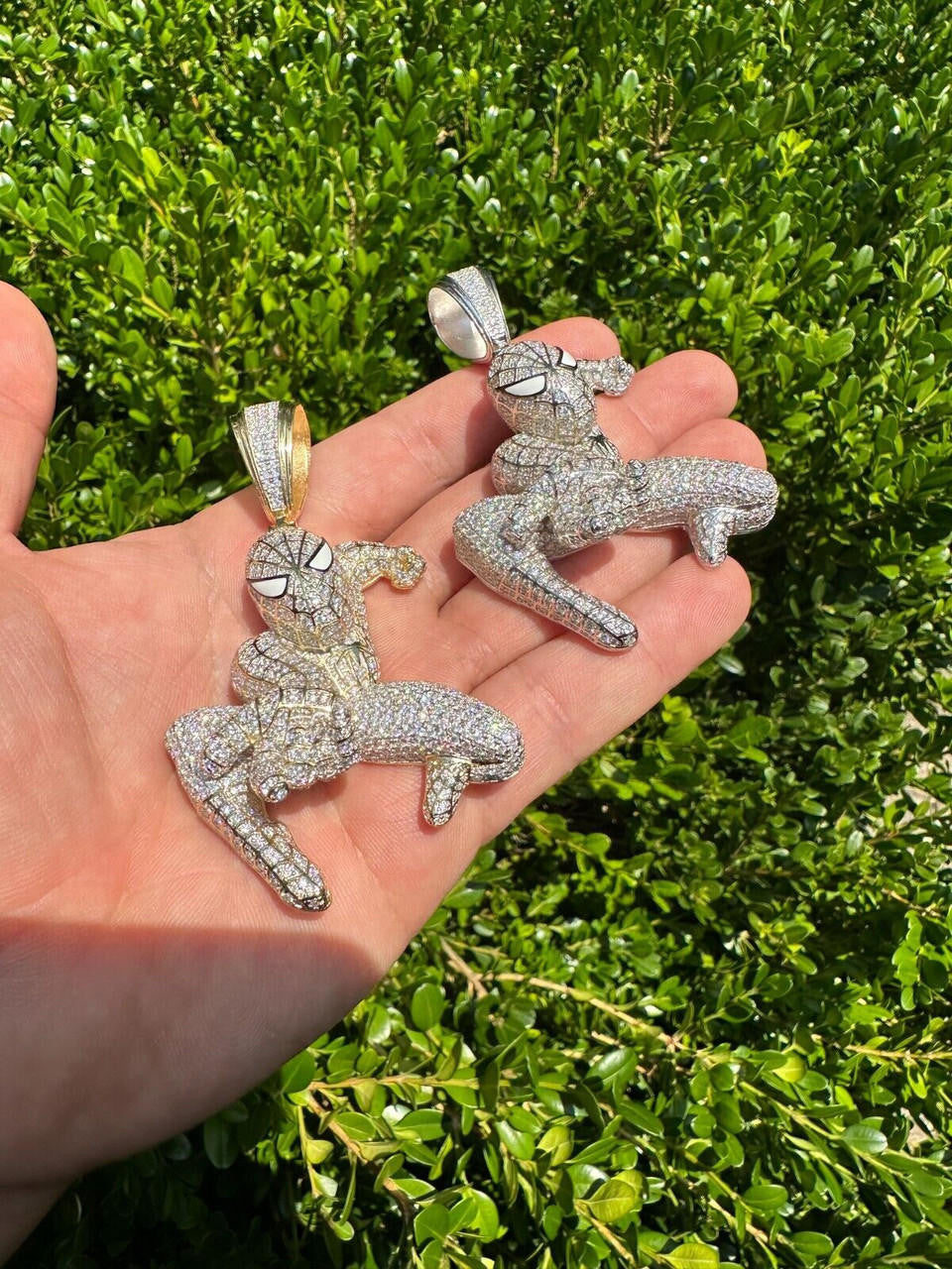MOISSANITE Spiderman Iced Out Pendant - 14k Gold Vermeil Or 925 Silver - Large 2.5"