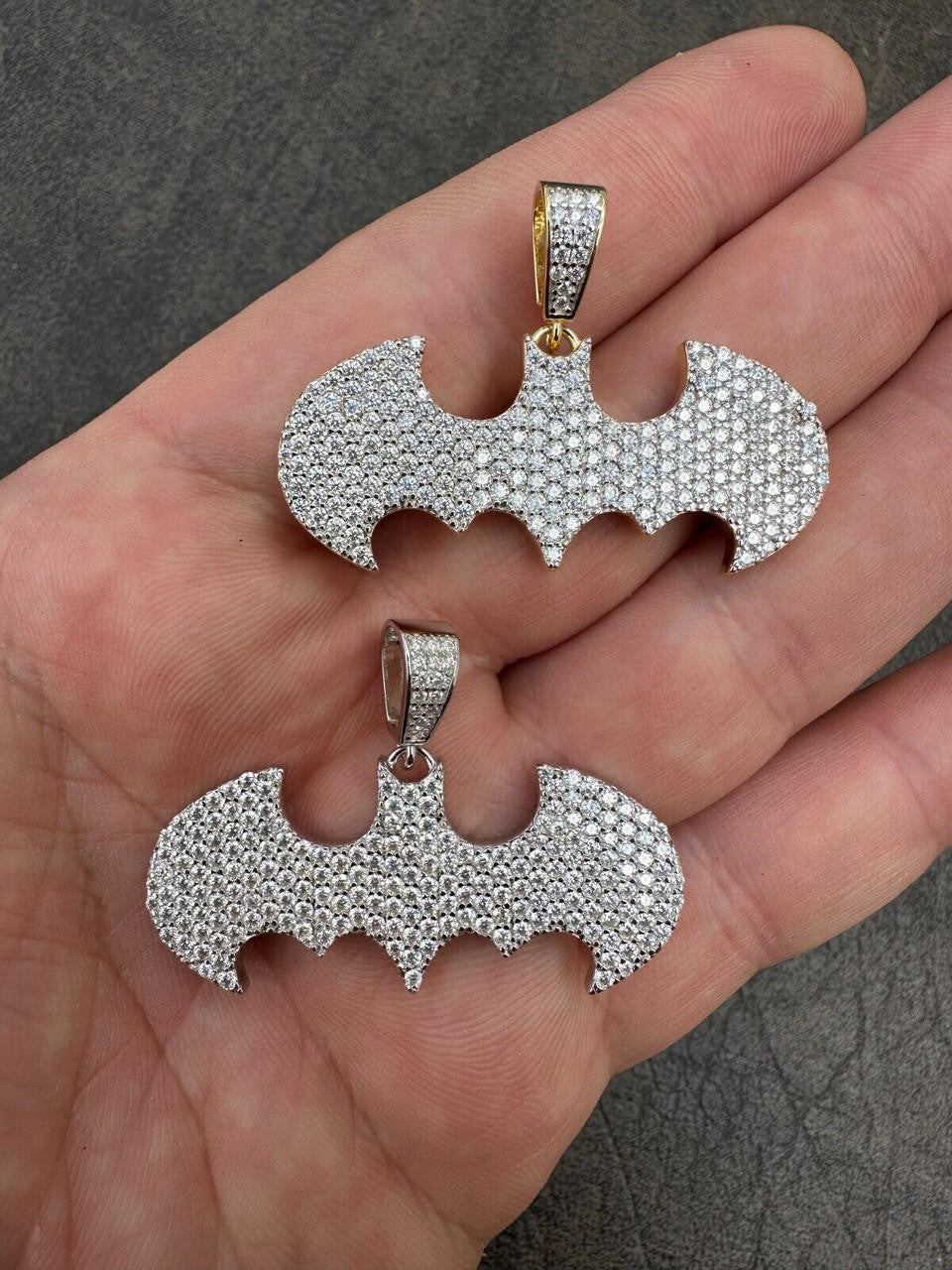 MOISSANITE Batman Superhero Iced Out Pendant - 14k Gold Vermeil Or 925 Silver - Small 1.5"