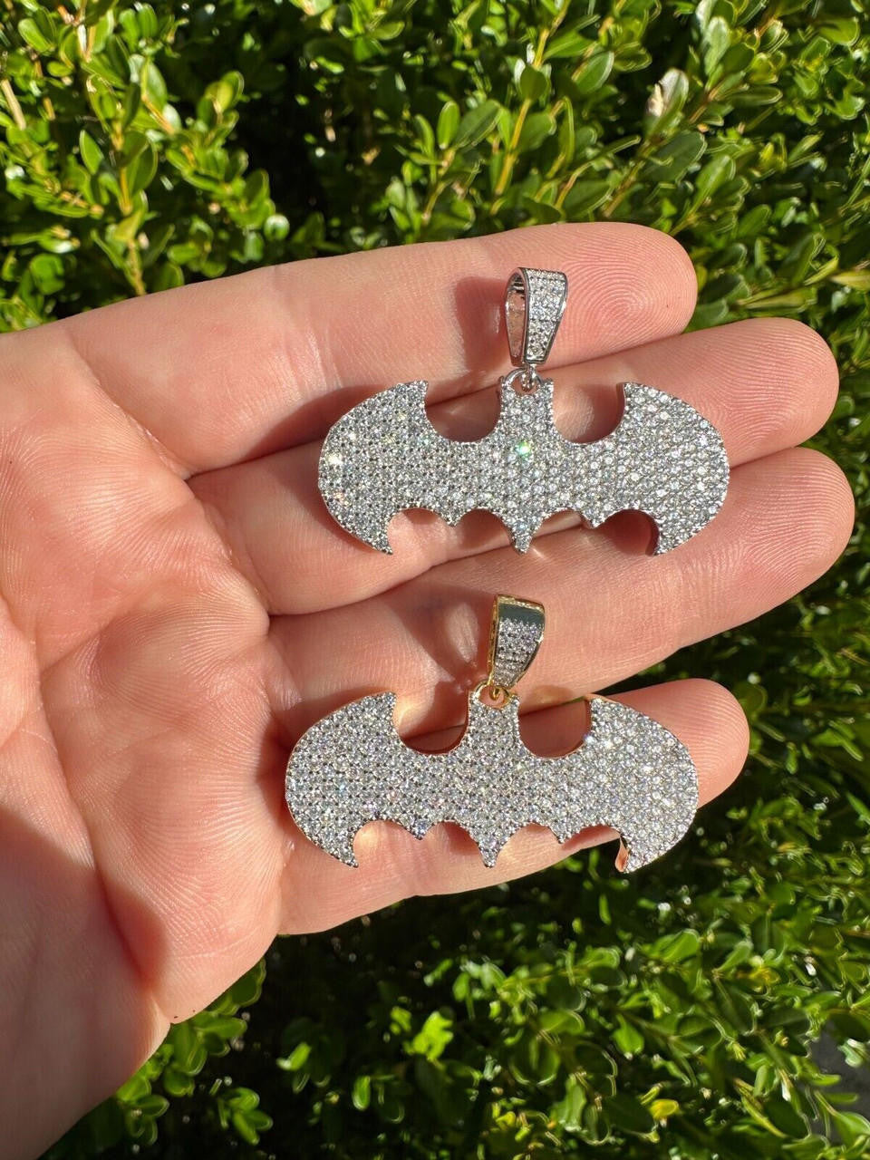 MOISSANITE Batman Superhero Iced Out Pendant - 14k Gold Vermeil Or 925 Silver - Small 1.5"