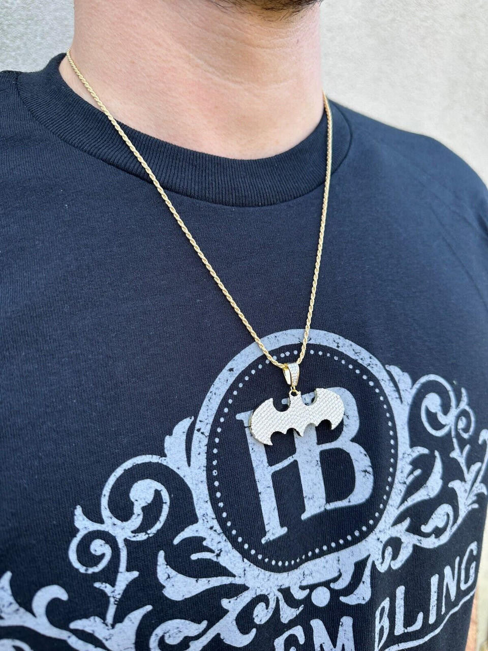MOISSANITE Batman Superhero Iced Out Pendant - 14k Gold Vermeil Or 925 Silver - Small 1.5"