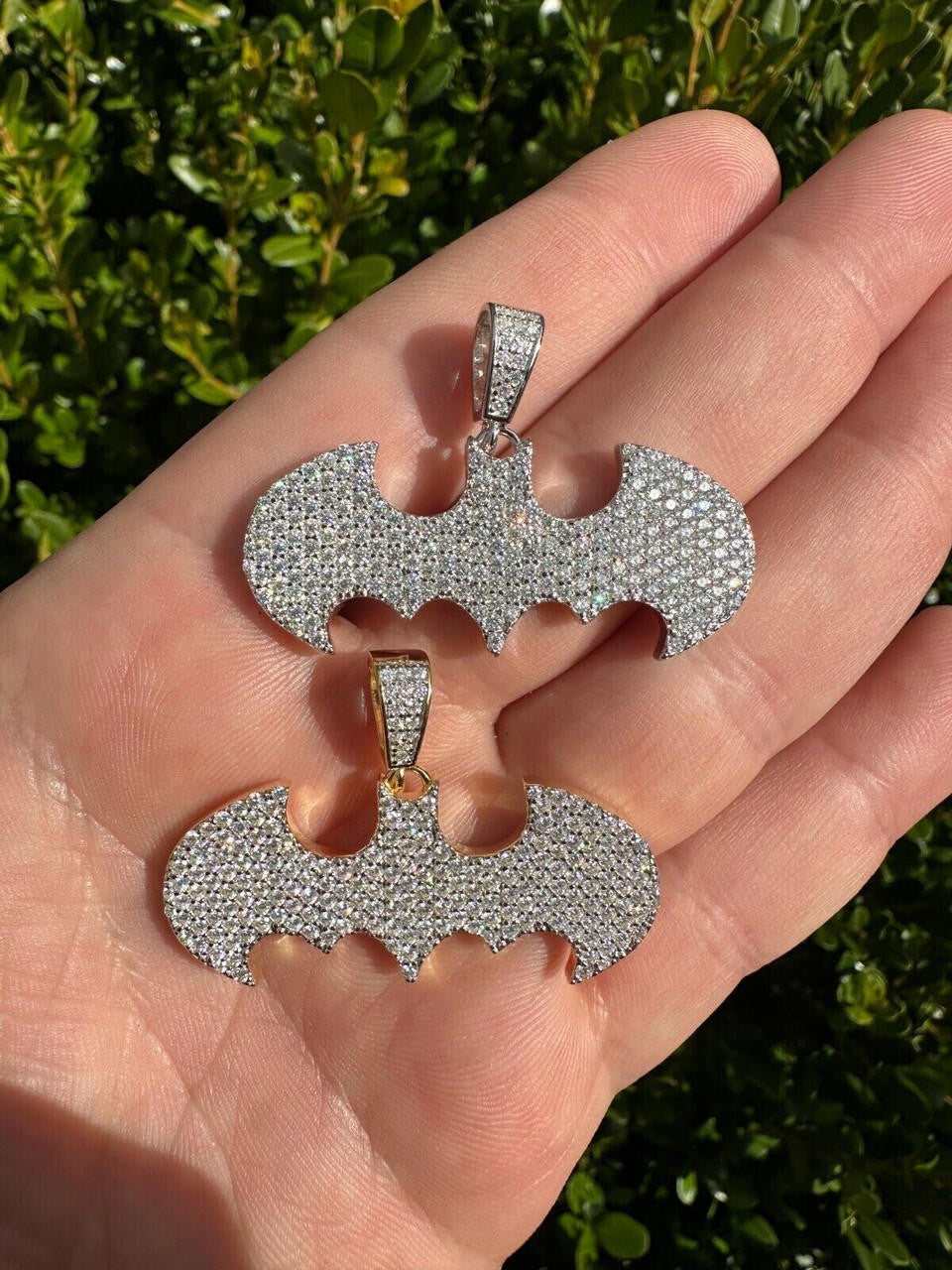MOISSANITE Batman Superhero Iced Out Pendant - 14k Gold Vermeil Or 925 Silver - Small 1.5"
