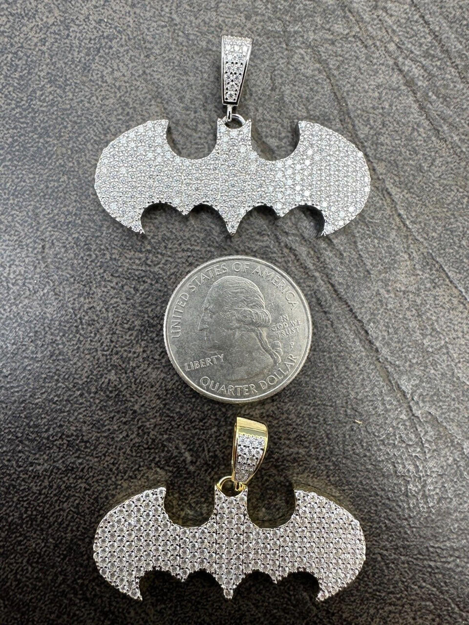 MOISSANITE Batman Superhero Iced Out Pendant - 14k Gold Vermeil Or 925 Silver - Small 1.5"