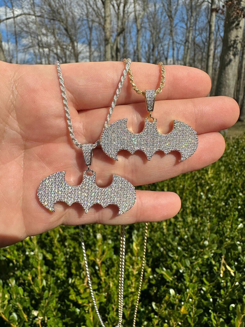 MOISSANITE Batman Superhero Iced Out Pendant - 14k Gold Vermeil Or 925 Silver - Small 1.5"