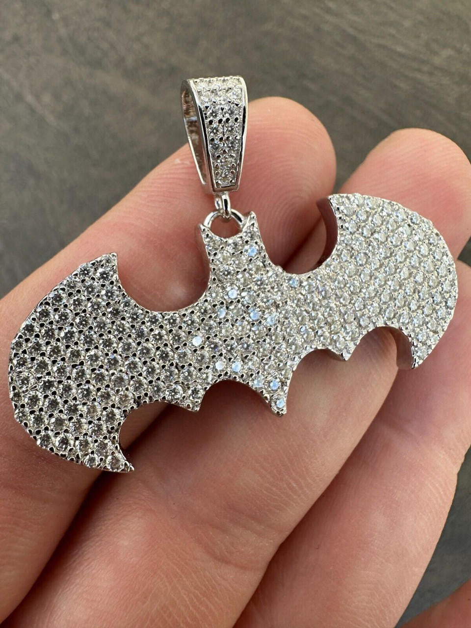 MOISSANITE Batman Superhero Iced Out Pendant - 14k Gold Vermeil Or 925 Silver - Small 1.5"