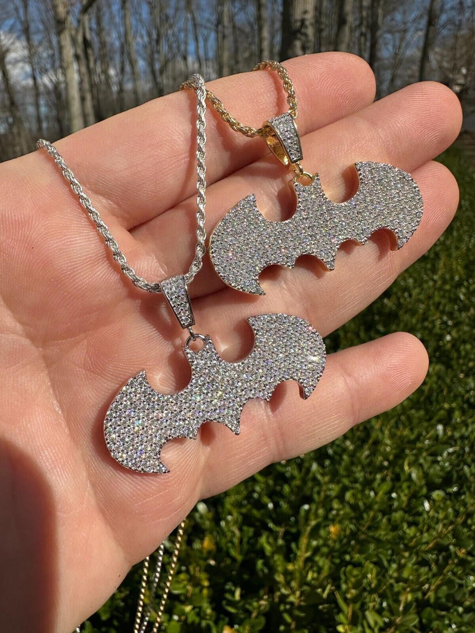 MOISSANITE Batman Superhero Iced Out Pendant - 14k Gold Vermeil Or 925 Silver - Small 1.5"