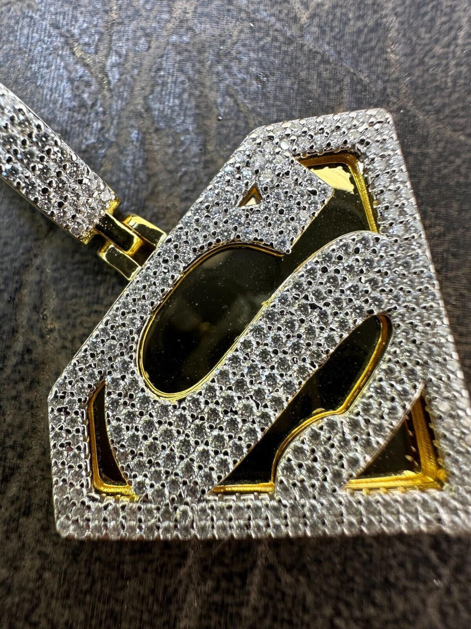 MOISSANITE SUPERMAN Hip Hop Logo Pendant - 14k Gold Vermeil Or 925 Silver - Small 1.5"
