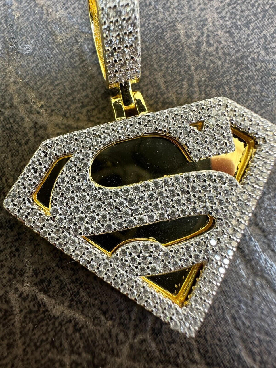 MOISSANITE SUPERMAN Hip Hop Logo Pendant - 14k Gold Vermeil Or 925 Silver - Small 1.5"