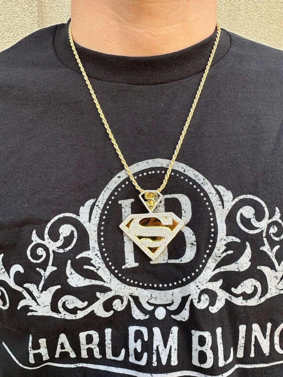 MOISSANITE SUPERMAN Superhero Pendant - 14k Gold Vermeil Or 925 Silver - Medium 2"