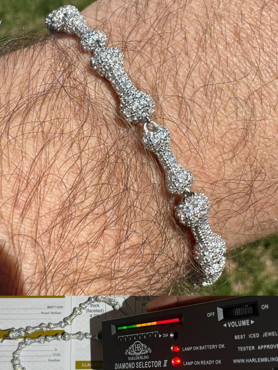 MOISSANITE Custom Bone Link Bracelet Iced Out - 925 Silver - 6.5mm - 7.5-8.5"