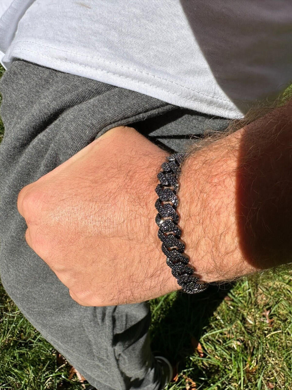 Black MOISSANITE #1 Bestseller Miami Cuban Link Prong Bracelet Iced Out - Black Rhodium Over 925 Silver - 8mm-16mm - 6" - 9"