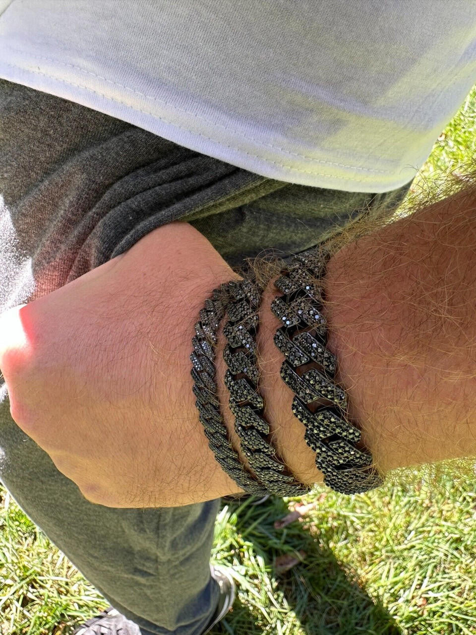 Black MOISSANITE #1 Bestseller Miami Cuban Link Prong Bracelet Iced Out - Black Rhodium Over 925 Silver - 8mm-16mm - 6" - 9"