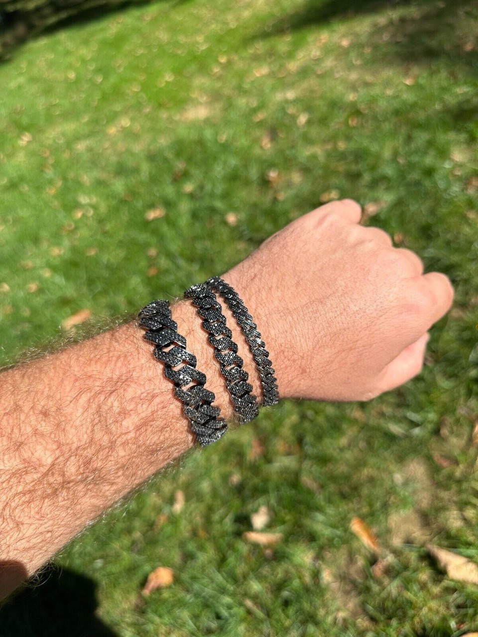 Black MOISSANITE #1 Bestseller Miami Cuban Link Prong Bracelet Iced Out - Black Rhodium Over 925 Silver - 8mm-16mm - 6" - 9"