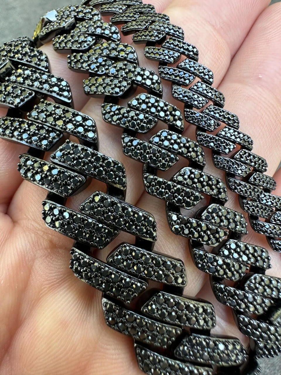 Black MOISSANITE #1 Bestseller Miami Cuban Link Prong Bracelet Iced Out - Black Rhodium Over 925 Silver - 8mm-16mm - 6" - 9"