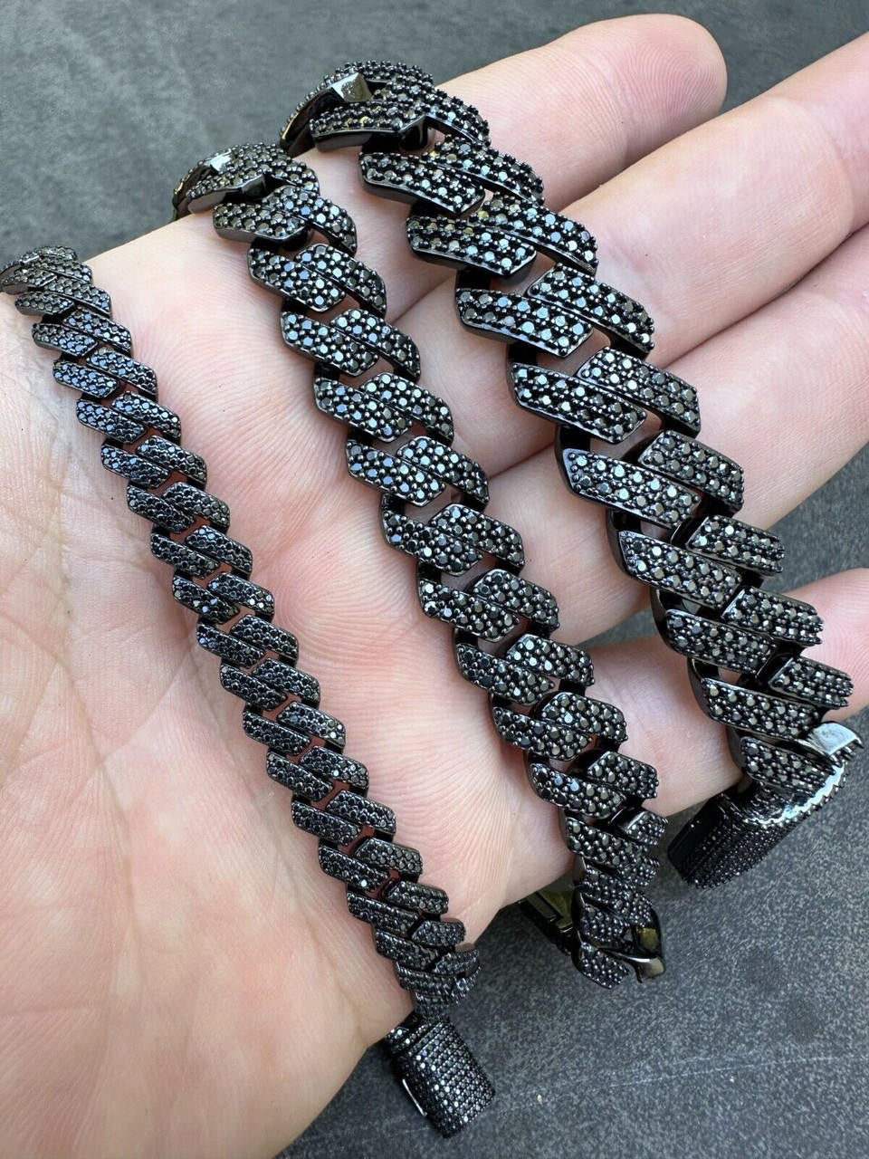 Black MOISSANITE #1 Bestseller Miami Cuban Link Prong Bracelet Iced Out - Black Rhodium Over 925 Silver - 8mm-16mm - 6" - 9"