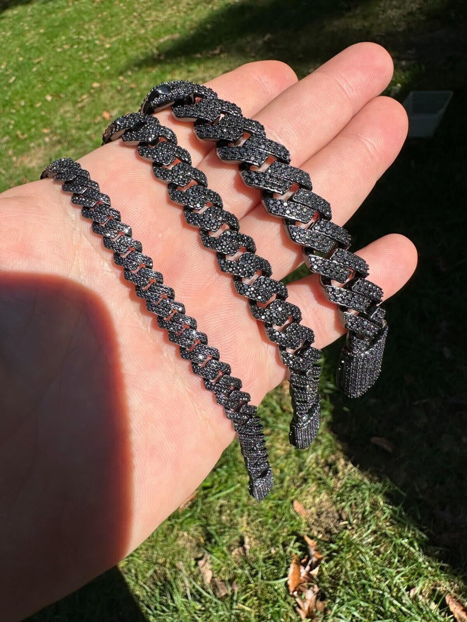 Black MOISSANITE #1 Bestseller Miami Cuban Link Prong Bracelet Iced Out - Black Rhodium Over 925 Silver - 8mm-16mm - 6" - 9"