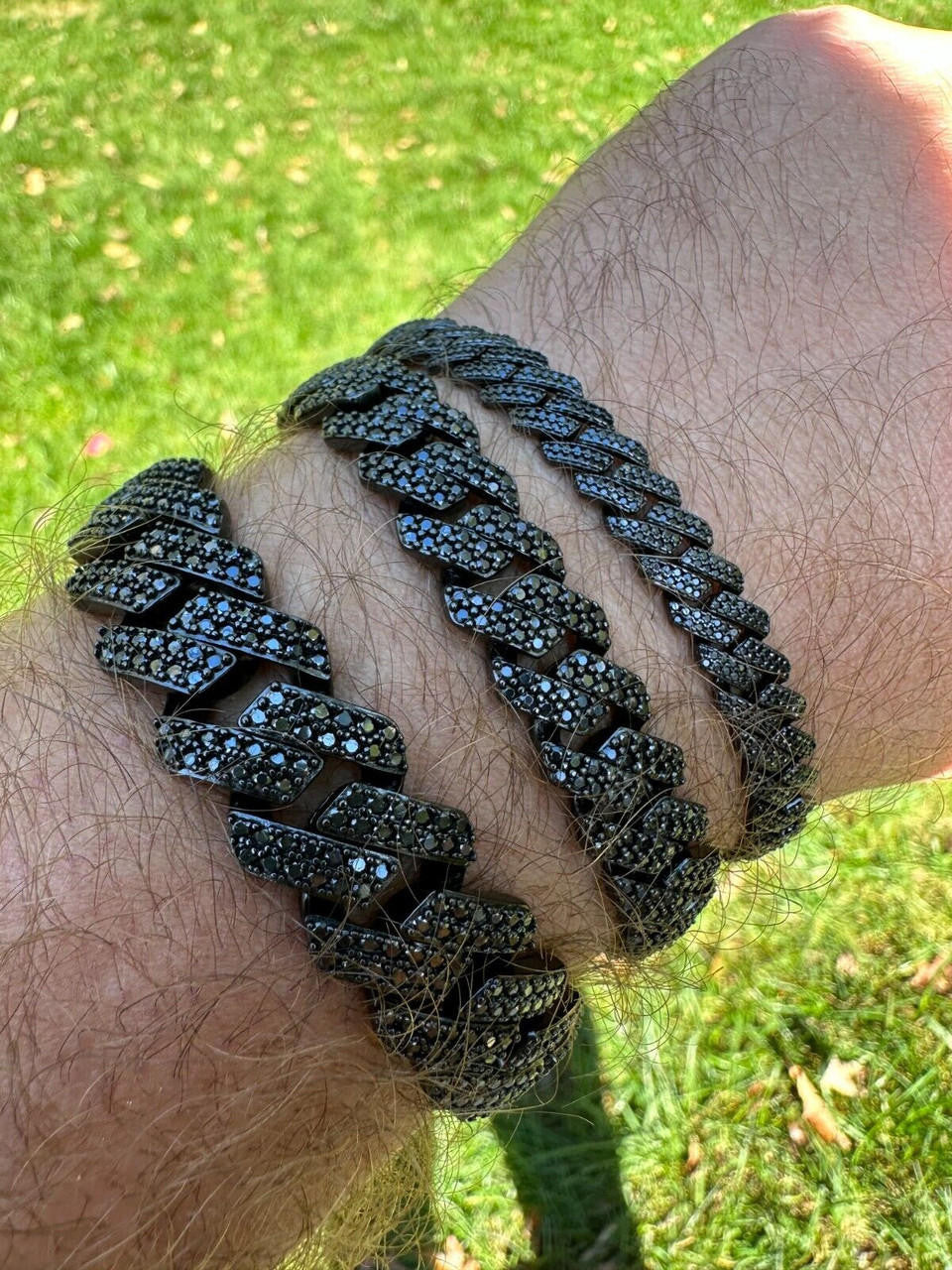 Black MOISSANITE #1 Bestseller Miami Cuban Link Prong Bracelet Iced Out - Black Rhodium Over 925 Silver - 8mm-16mm - 6" - 9"