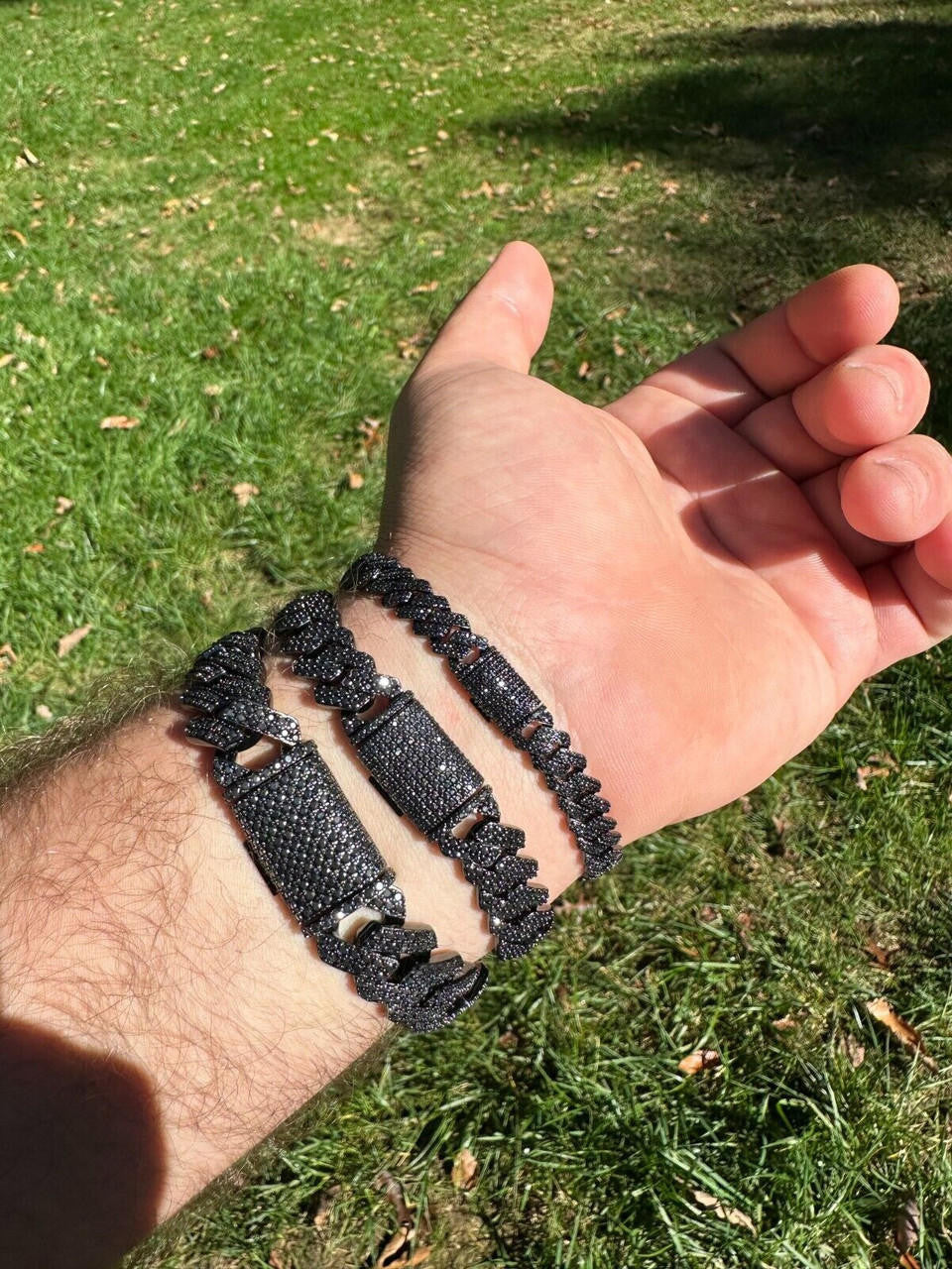 Black MOISSANITE #1 Bestseller Miami Cuban Link Prong Bracelet Iced Out - Black Rhodium Over 925 Silver - 8mm-16mm - 6" - 9"