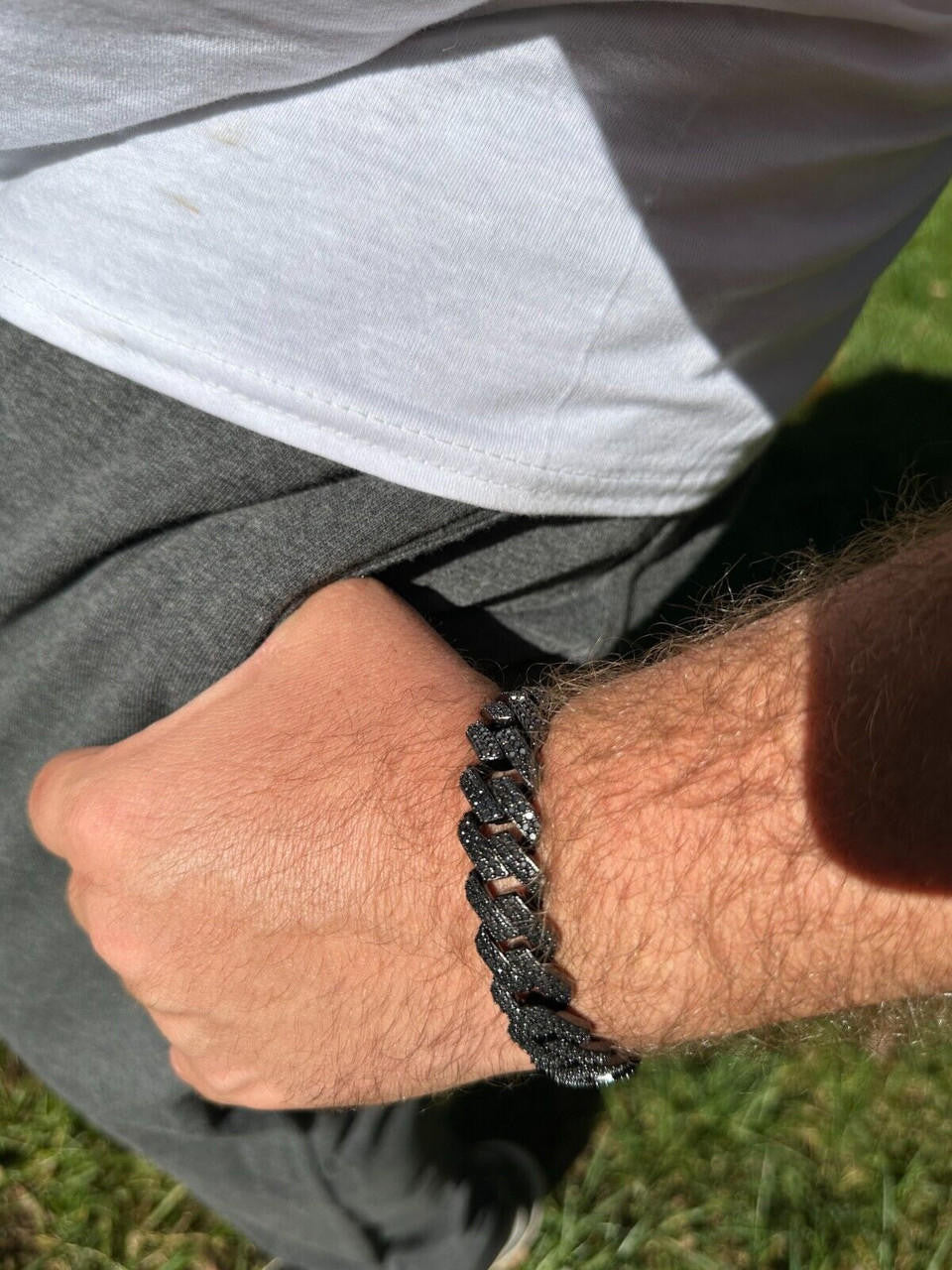 Black MOISSANITE #1 Bestseller Miami Cuban Link Prong Bracelet Iced Out - Black Rhodium Over 925 Silver - 8mm-16mm - 6" - 9"